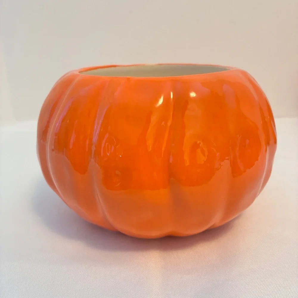 Pumpkin Vases Orange Ceramic Set Of 2